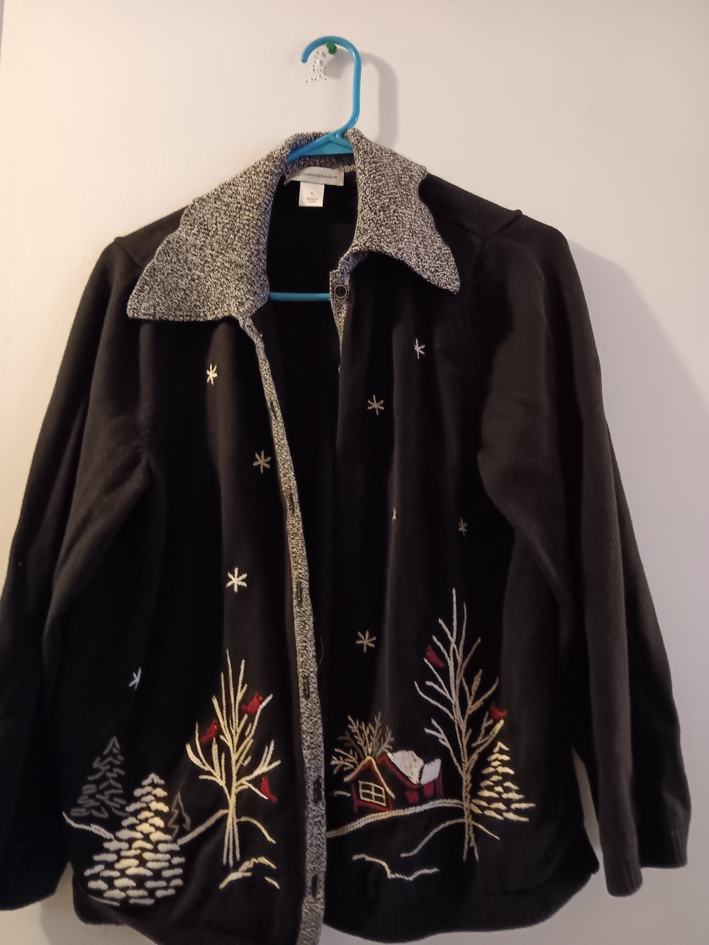 Vintage Y2k Christopher & Banks Black Embroidered Winter Jacket